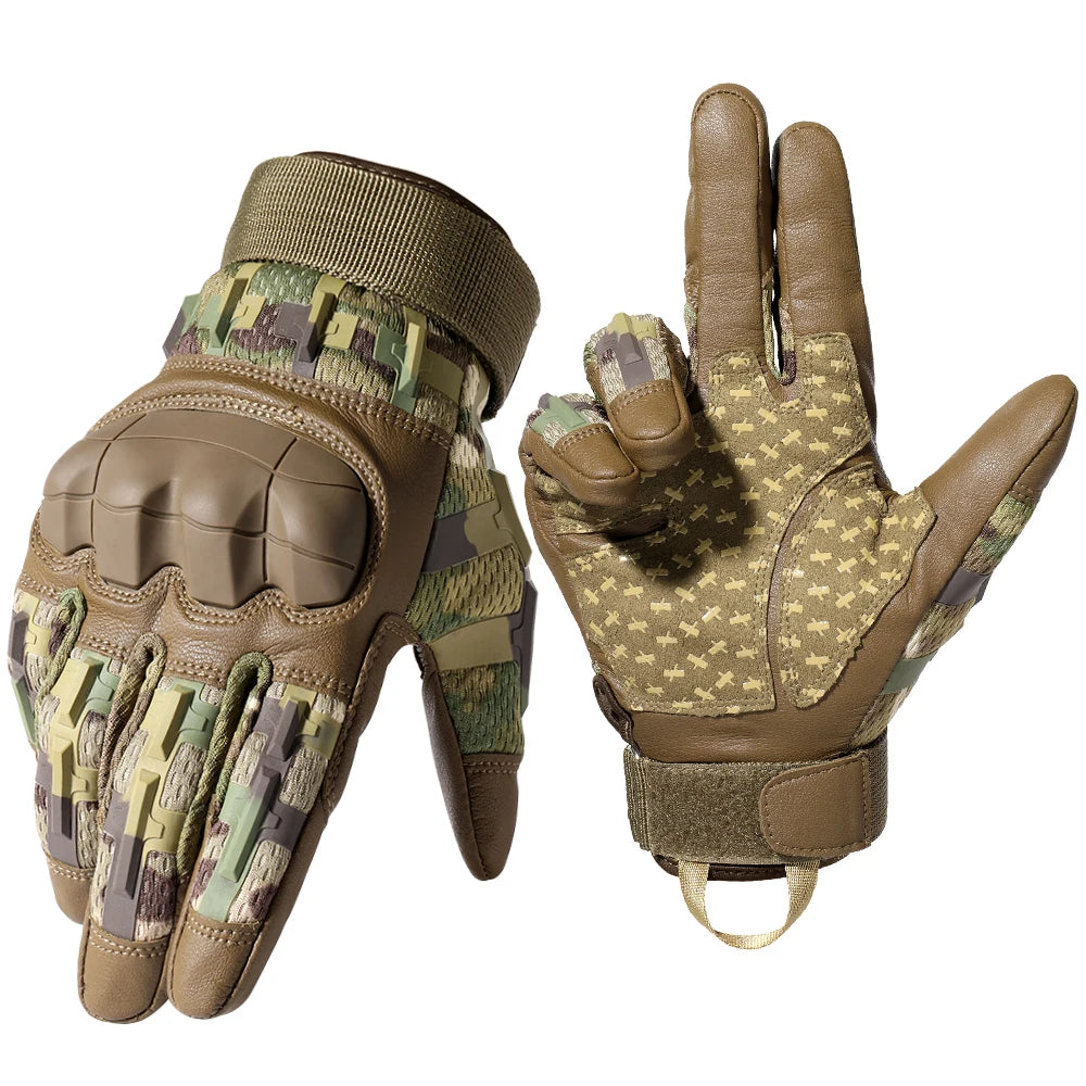 Tactical Full Finger Gloves TouchScreen PU Leather Combat Shooting Hunting Airsoft Hiking Work Cycling Anti-skid Protective Gear