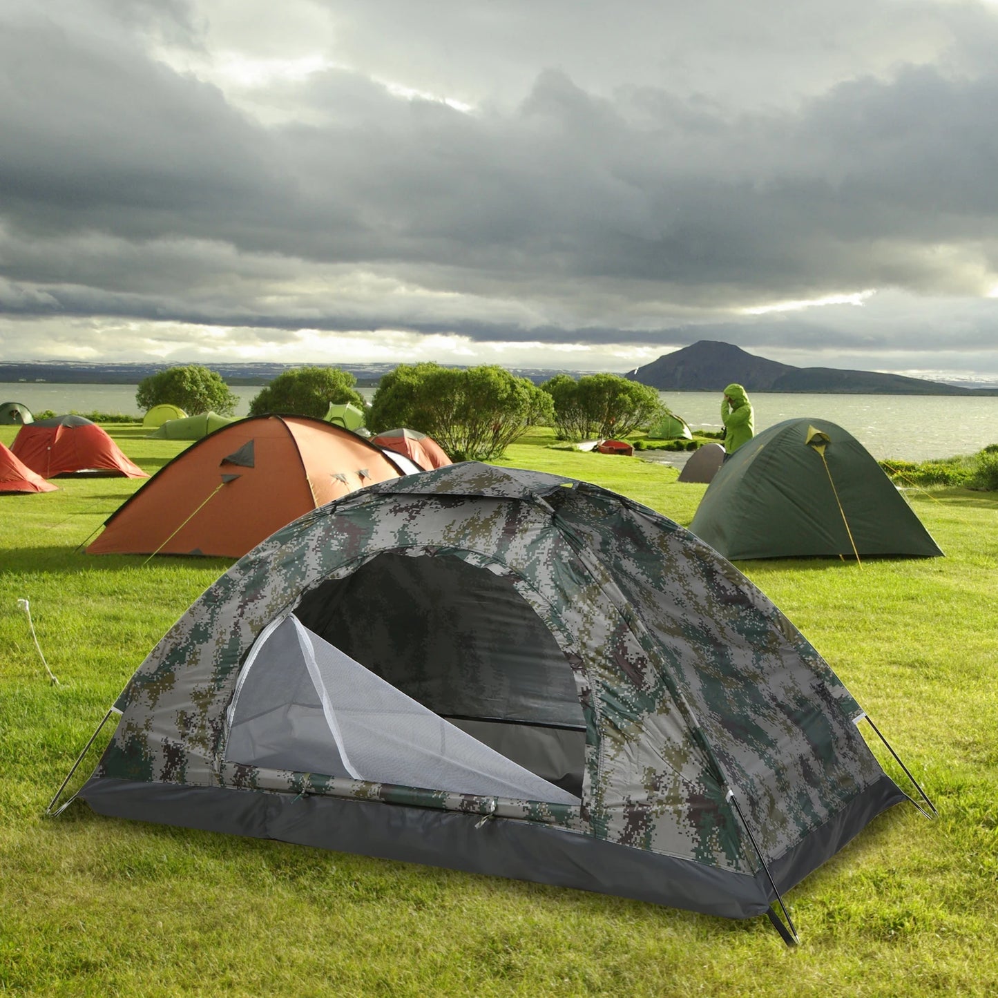 1/2 Person Ultralight Camping Tent Single Layer Portable Hiking Tent Anti-UV Coating UPF 30+ for Outdoor Beach Fishing