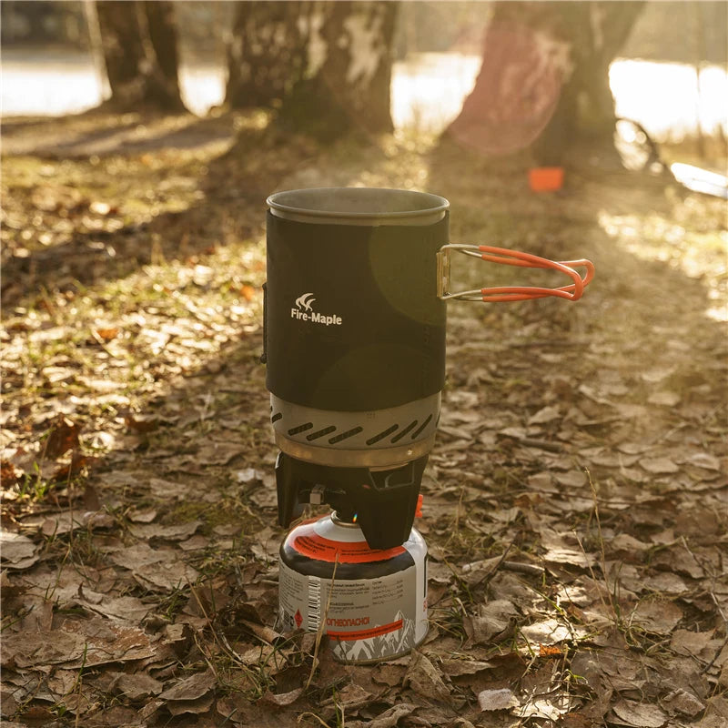 Outdoor Hiking Cooking System With Stove Heat Exchanger Pot Bowl Portable Gas Burners FMS-X1