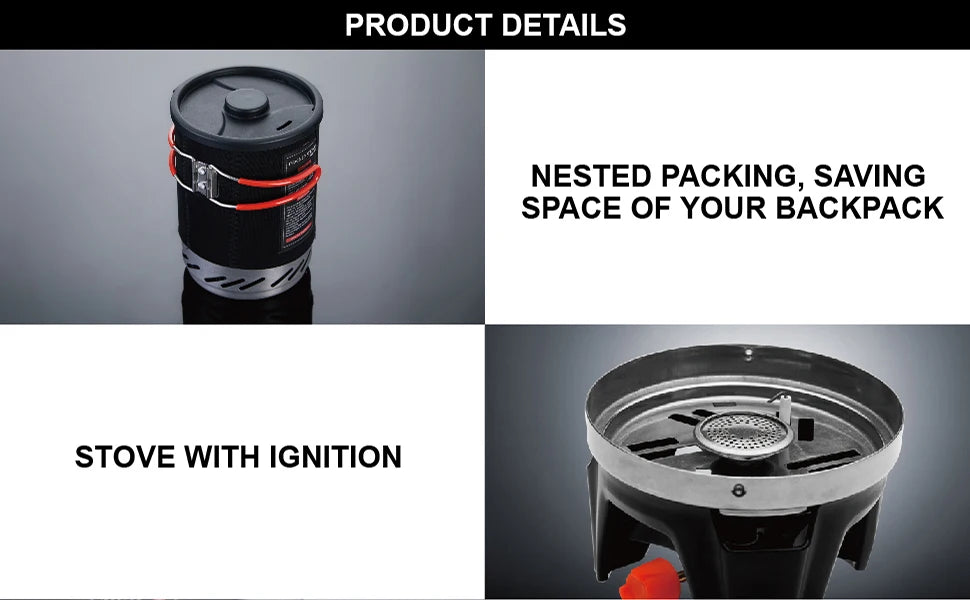Outdoor Hiking Cooking System With Stove Heat Exchanger Pot Bowl Portable Gas Burners FMS-X1