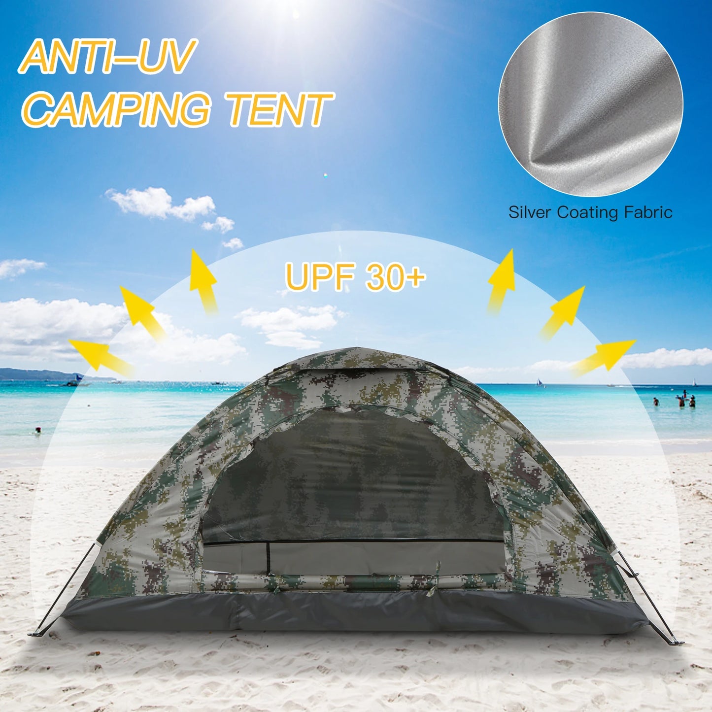 1/2 Person Ultralight Camping Tent Single Layer Portable Hiking Tent Anti-UV Coating UPF 30+ for Outdoor Beach Fishing