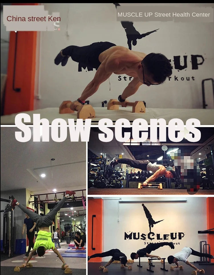 1 Pair Push-Ups Double Rod Stand Gymnastics Calisthenics Handstand Bar Wooden Gym Fitness Tools Training Equipment Double Stand