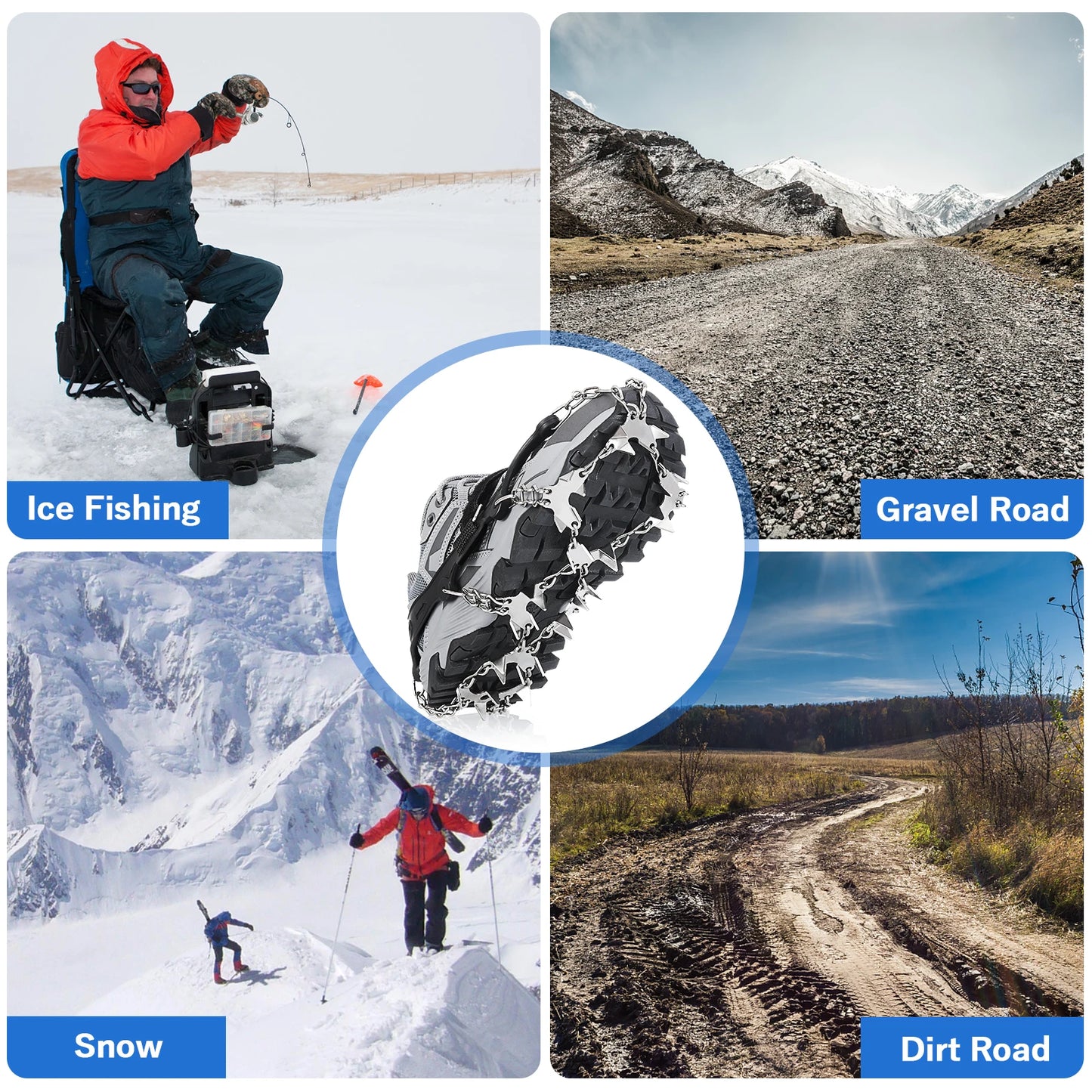 32 Teeth Ice Gripper Spike for Shoes Anti Slip Hiking Climbing Snow Spikes Crampons Cleats Chain Claws Grips Boots Cover