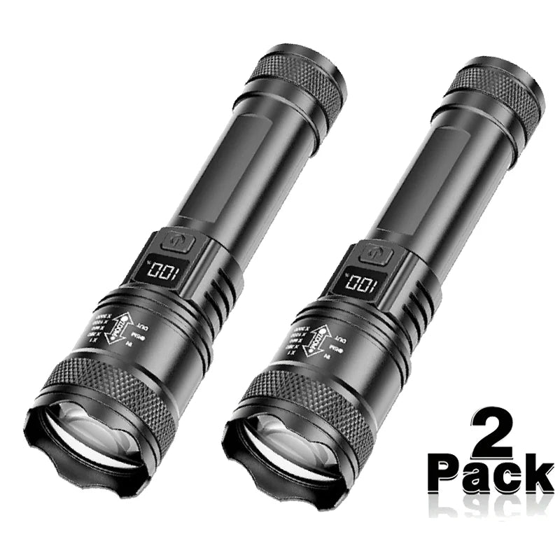 High Power 2000LM LED Flashlight Built-in Battery USB Rechargeable Strong Light Tactical Torch Outdoor Camping Hiking Lantern