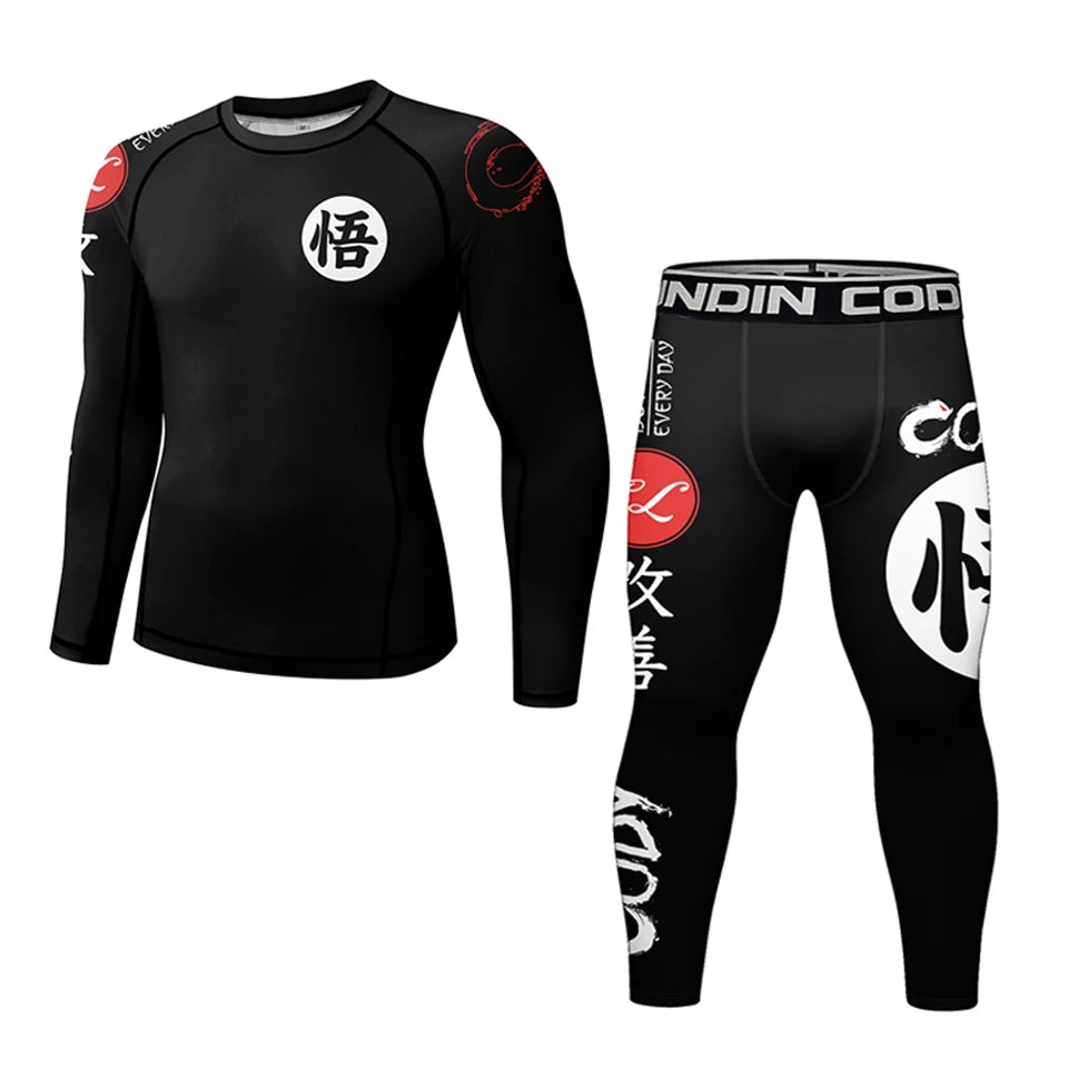 New Rashguard Jiu Jitsu For Men MMA T-shirt +Pant 4PCS/Set Brazilian Grappling Bjj Boxing Sport Compression Clothings MMA Shorts