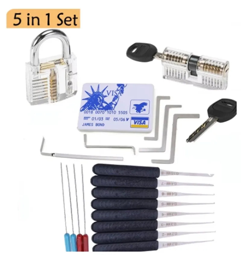5 in 1 Locksmith Supplies Hand Tools Lock Pick Set Row Tension Wrench Tool Broken Key Auto Extractor Remove Hook Hardware