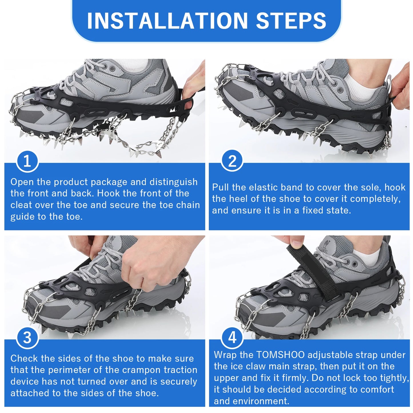 32 Teeth Ice Gripper Spike for Shoes Anti Slip Hiking Climbing Snow Spikes Crampons Cleats Chain Claws Grips Boots Cover