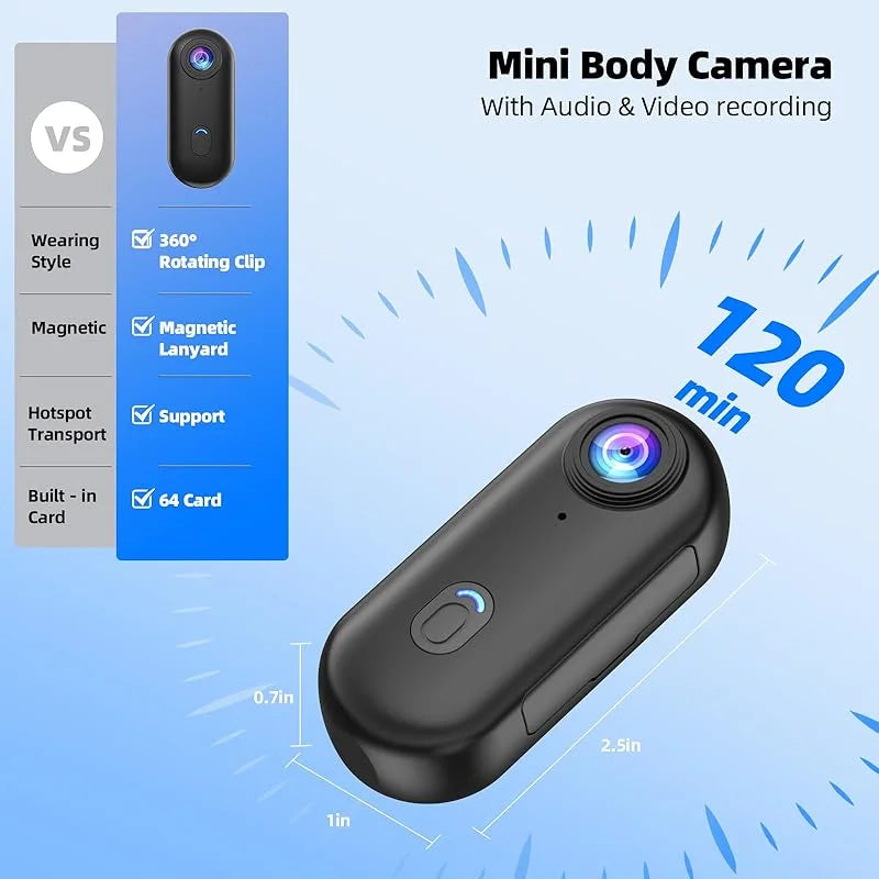 4K Mini WiFi Action Camera Thumb POV Camera Portable Body Cam Wearable Sports Camera with Waterproof Case Cycling Travel