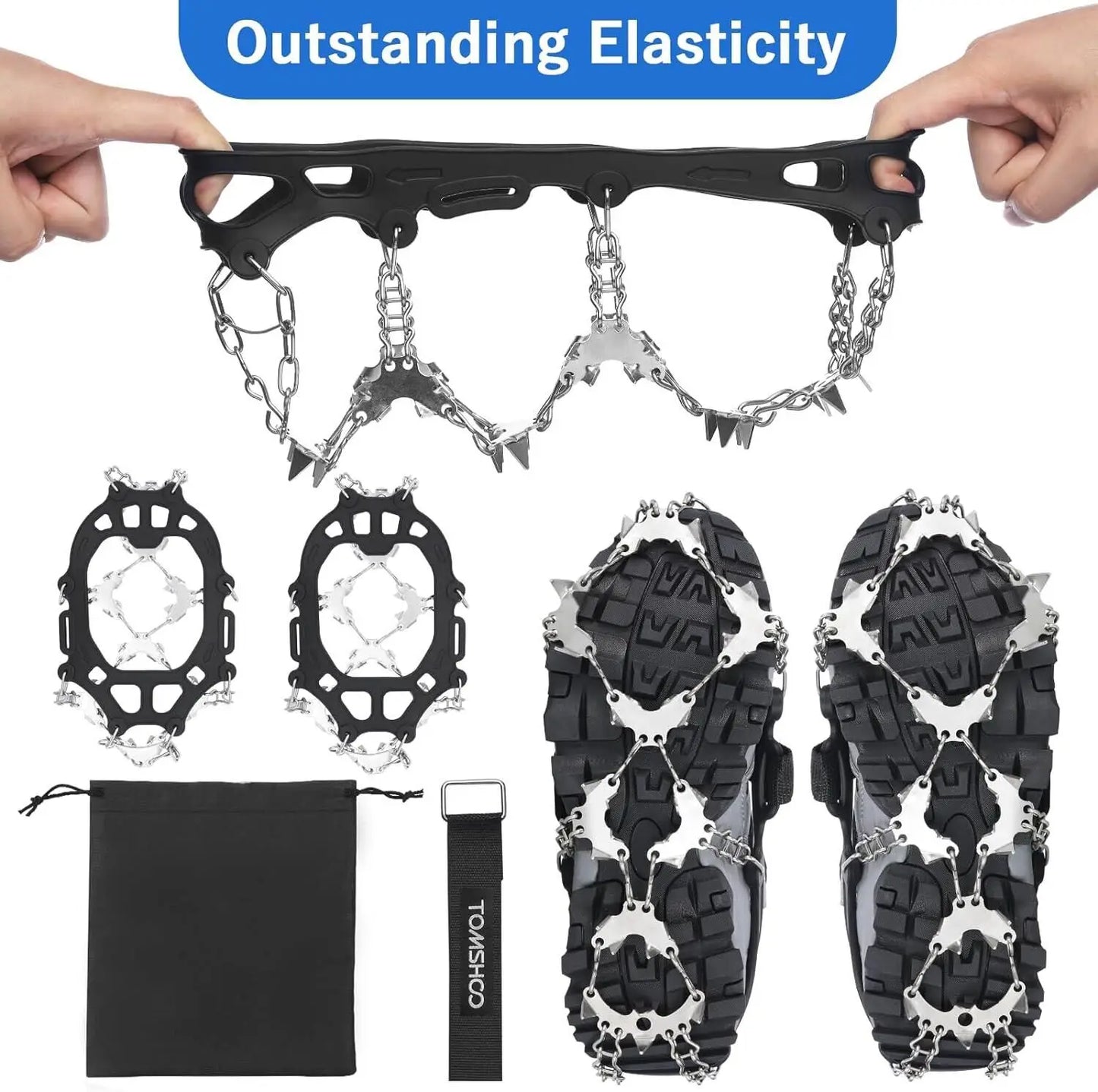 32 Teeth Ice Gripper Spike for Shoes Anti Slip Hiking Climbing Snow Spikes Crampons Cleats Chain Claws Grips Boots Cover