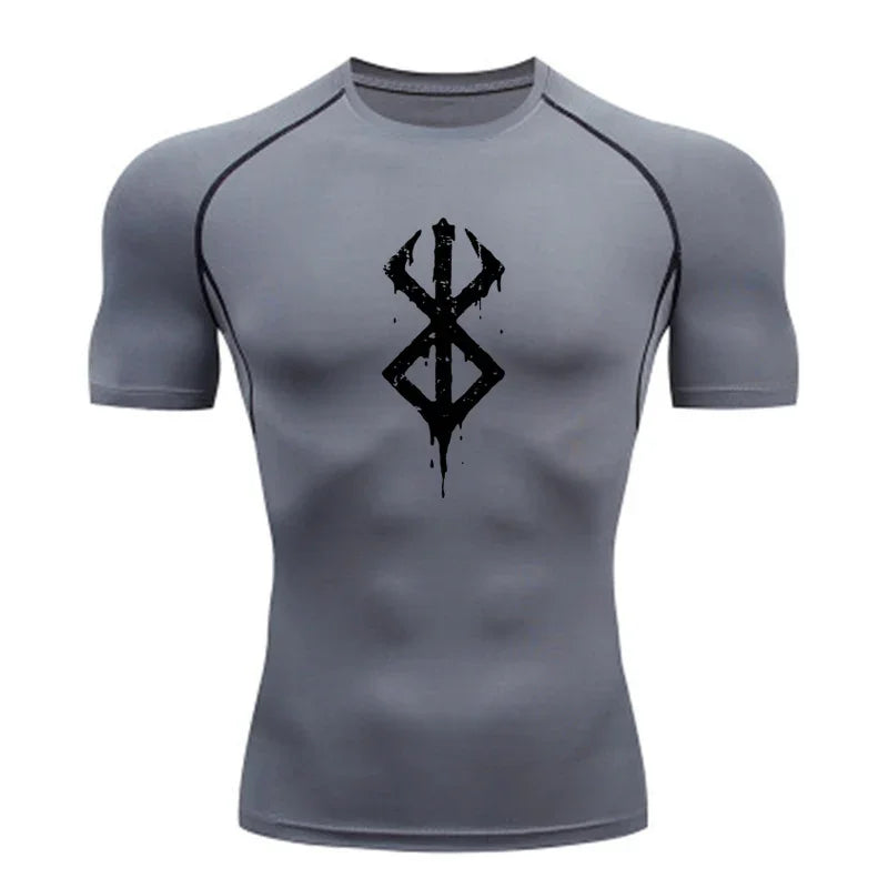 Men's compression Berserker Courage gym T-shirt, running fitness short sleeved summer sports T-shirt
