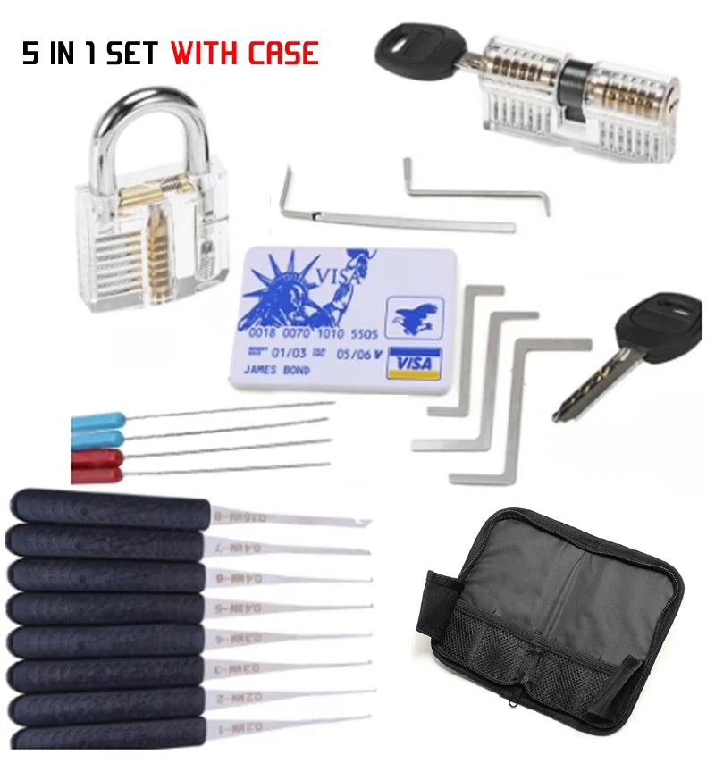 5 in 1 Locksmith Supplies Hand Tools Lock Pick Set Row Tension Wrench Tool Broken Key Auto Extractor Remove Hook Hardware