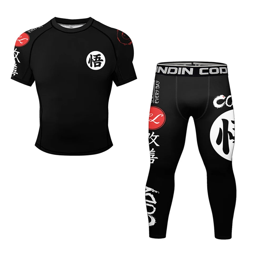 New Rashguard Jiu Jitsu For Men MMA T-shirt +Pant 4PCS/Set Brazilian Grappling Bjj Boxing Sport Compression Clothings MMA Shorts