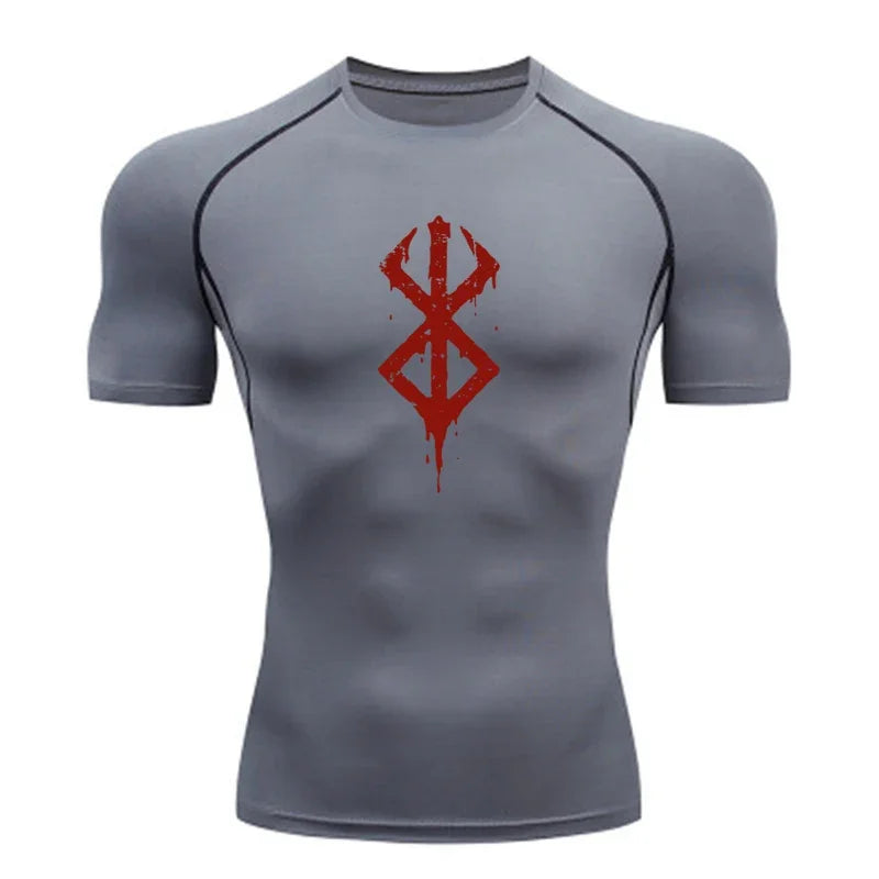 Men's compression Berserker Courage gym T-shirt, running fitness short sleeved summer sports T-shirt
