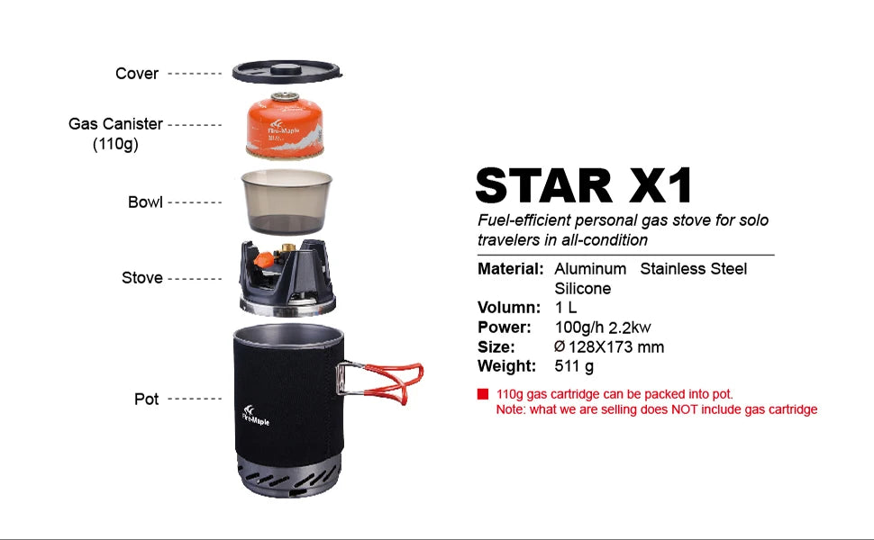 Outdoor Hiking Cooking System With Stove Heat Exchanger Pot Bowl Portable Gas Burners FMS-X1