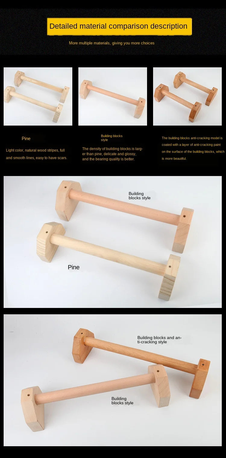 1 Pair Push-Ups Double Rod Stand Gymnastics Calisthenics Handstand Bar Wooden Gym Fitness Tools Training Equipment Double Stand