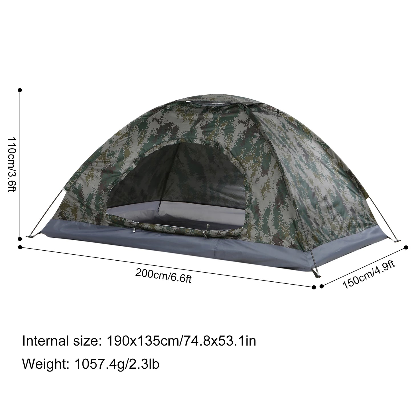 1/2 Person Ultralight Camping Tent Single Layer Portable Hiking Tent Anti-UV Coating UPF 30+ for Outdoor Beach Fishing