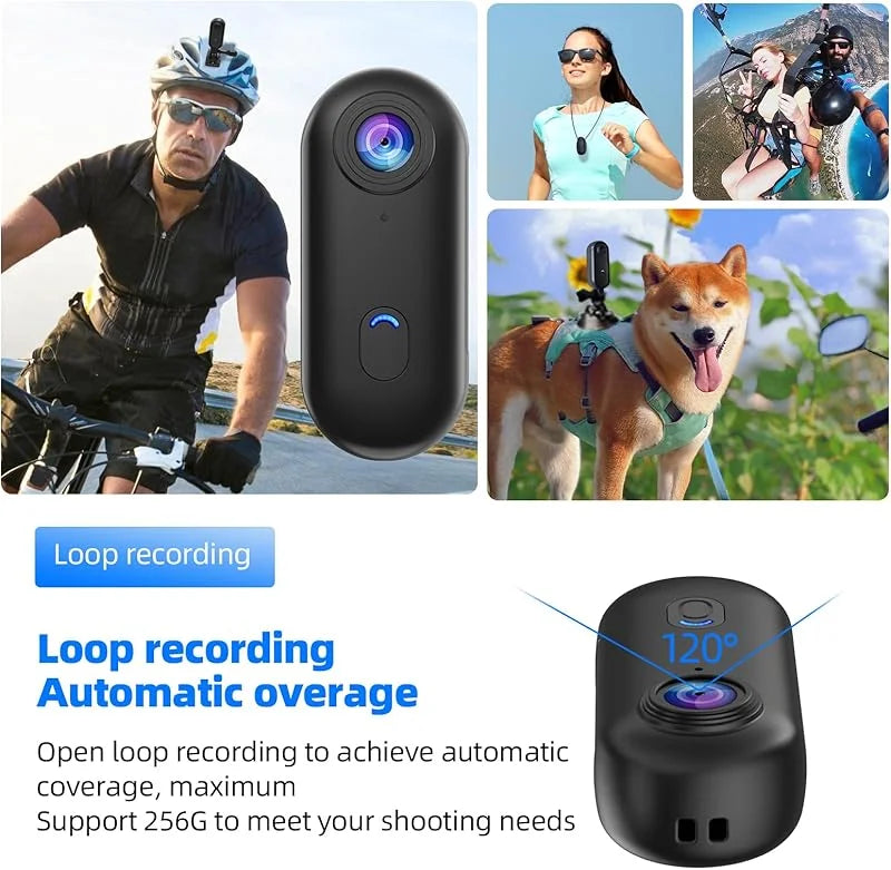4K Mini WiFi Action Camera Thumb POV Camera Portable Body Cam Wearable Sports Camera with Waterproof Case Cycling Travel