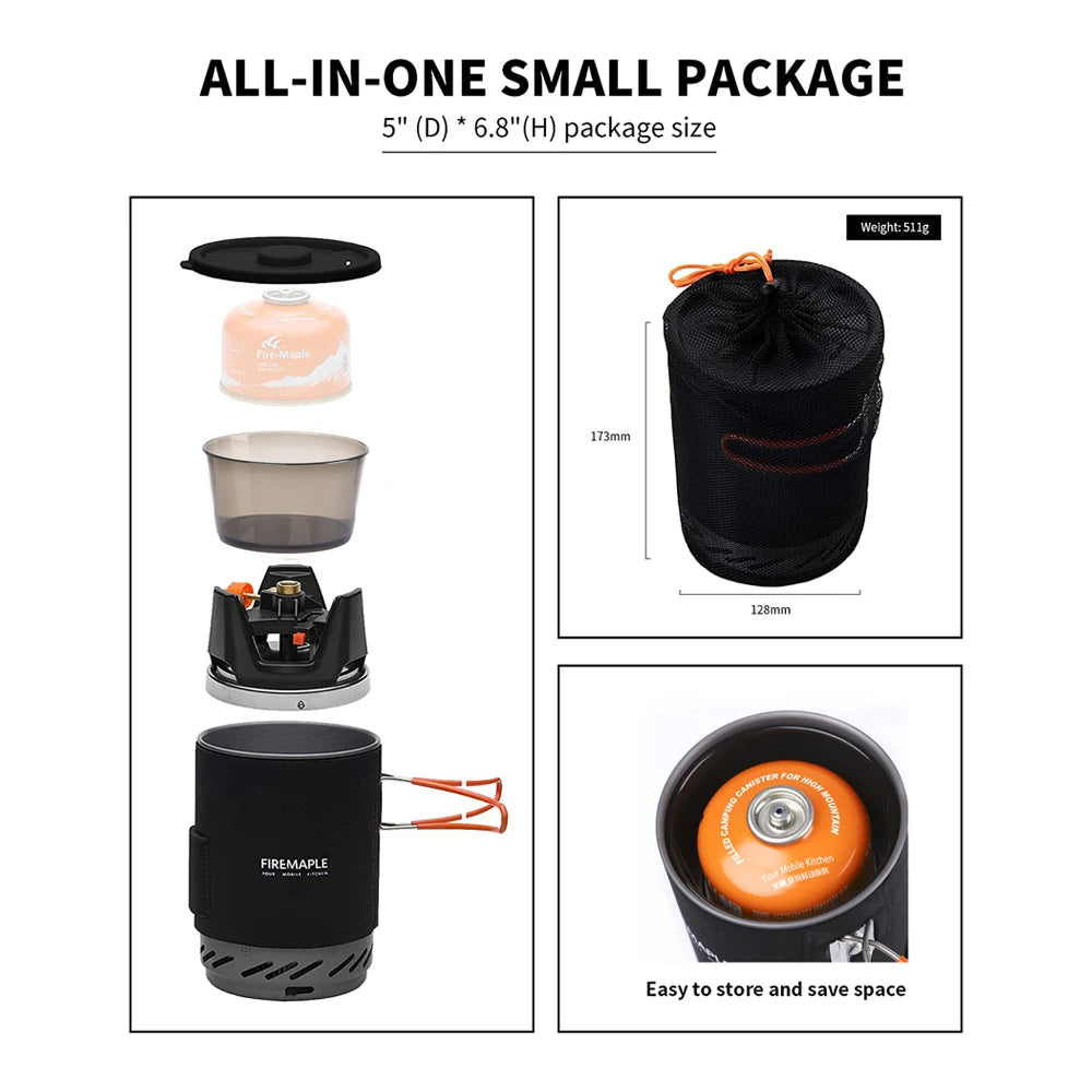 Outdoor Hiking Cooking System With Stove Heat Exchanger Pot Bowl Portable Gas Burners FMS-X1