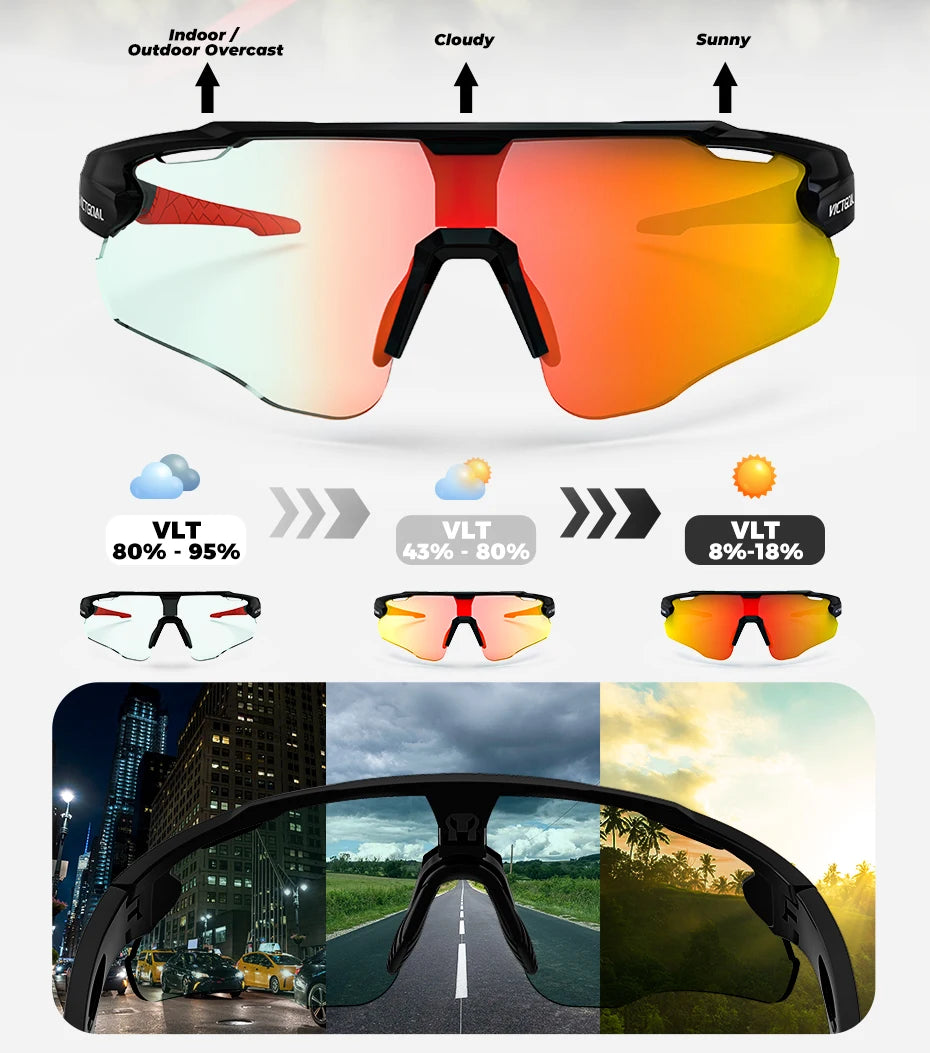 VICTGOAL Photochromic Cycling Sunglasses for Men Women Sports UV400 Protection Bicycle Eyewear MTB Mountain Road Bike Eyeglass